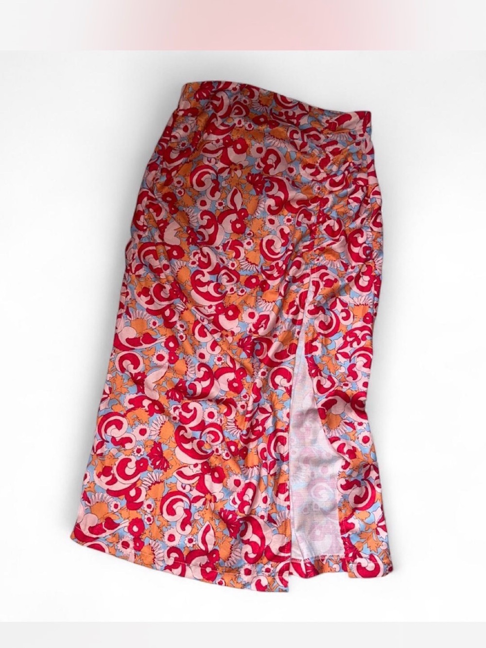 SHEIN Pink & Orange Floral Asymmetrical Midi Skirt